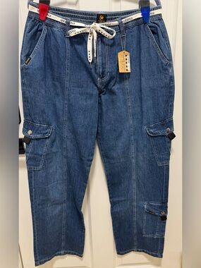 FiveStar General Baggy Wide-leg Denim Cargo Jeans for Women - Blue
